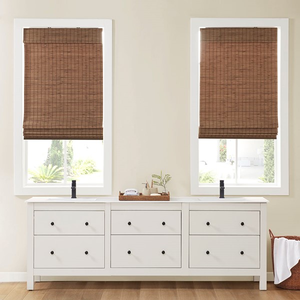 Madison Park Eastfield Bamboo Light Filtering Roman Shade 64"L in Teak, 29x64" MP40-7810