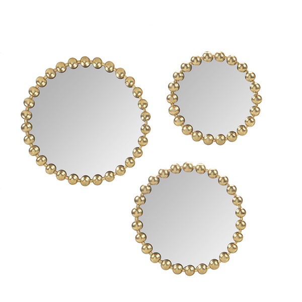 Madison Park Signature Marlowe Gold Beaded Round Wall Mirror 3-piece set in Gold, 3-Piece MPS95F-0041