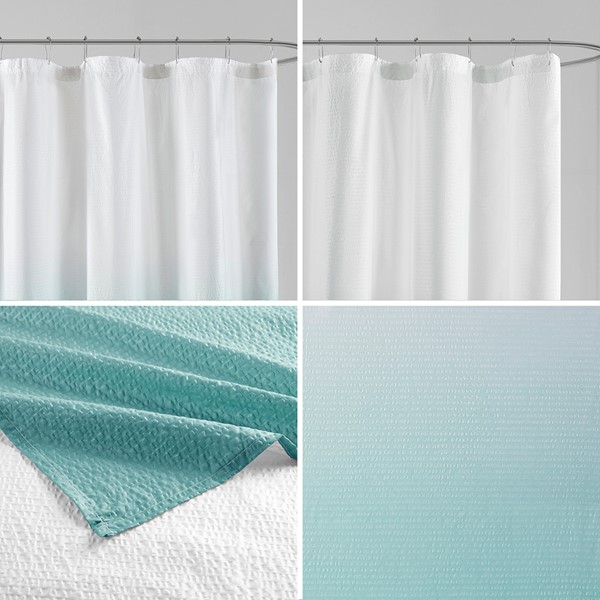 Madison Park Ara Ombre Printed Seersucker Shower Curtain in Aqua, 72x72" MP70-8448