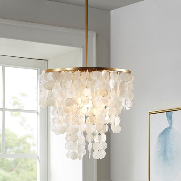 INK+IVY Isla Layered Capiz Chandelier in White MPS150-0093