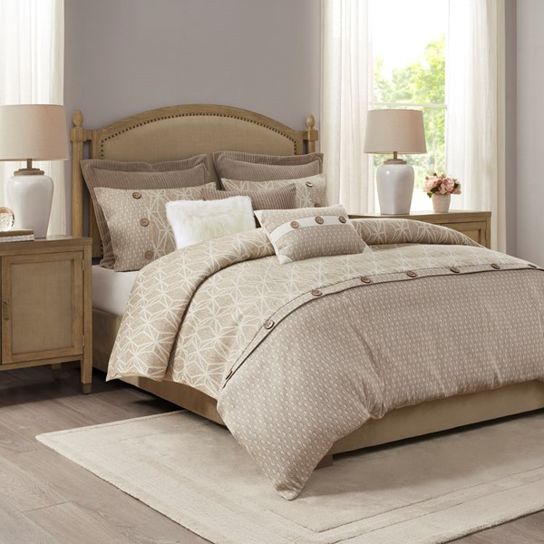 Madison Park Signature Grace Geometric Oversized Jacquard Comforter Set in Taupe, Queen MPS10-484