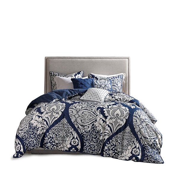 Madison Park Vienna 6 Piece Printed Duvet Cover Set in Indigo, King/Cal King MP12-3833