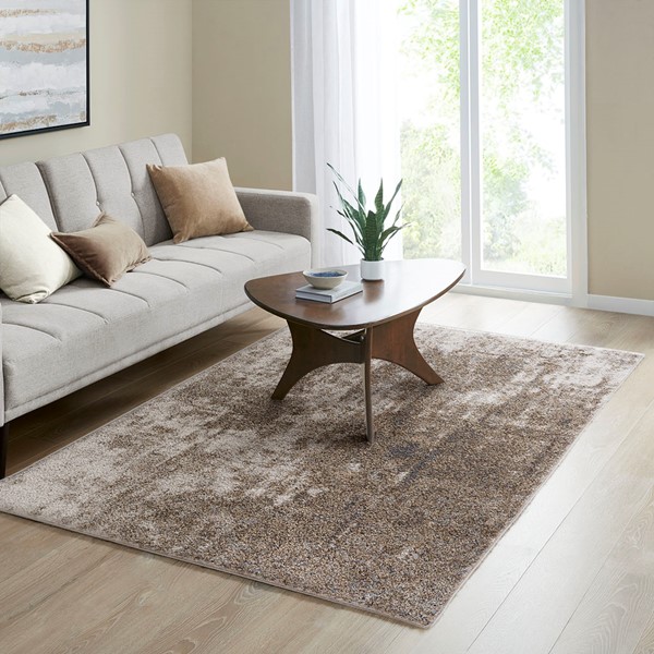 Madison Park Haley Cozy Shag Abstract Area Rug in Grey/Cream, 6x9' MP35-7592