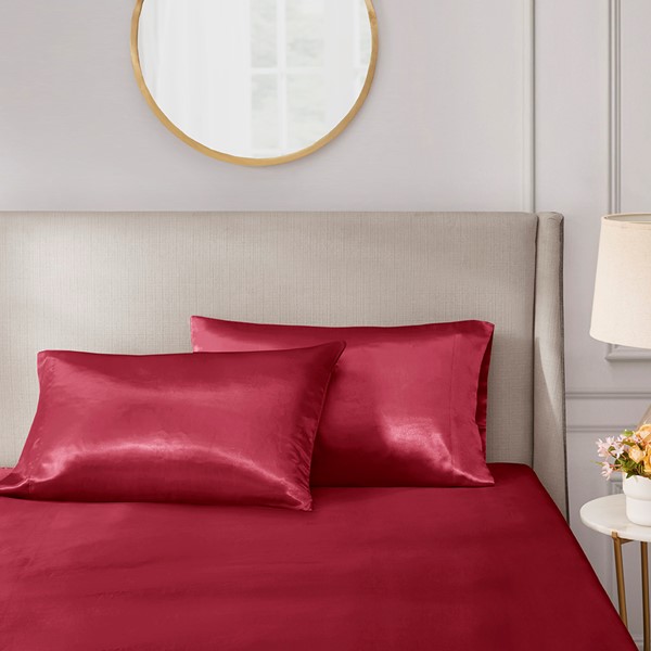 Madison Park Essentials Satin Luxury 2 PC Pillowcases in Red, Standard MPE21-782