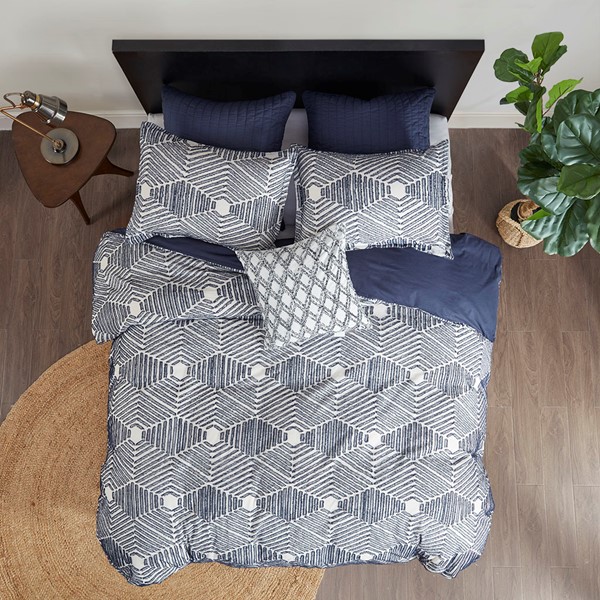 INK+IVY Ellipse Cotton Jacquard Comforter Set in Navy, Full/Queen II10-1069