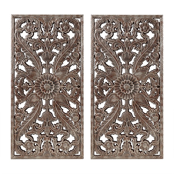 Madison Park Botanical Panel Distressed Carved Wood 2-piece Wall Decor Set in Bronze MP95B-0263