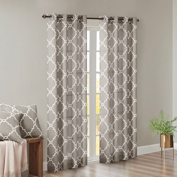 Madison Park Saratoga Fretwork Print Grommet Top Window Curtain Panel in Grey/White, 50x84" MP40-1282