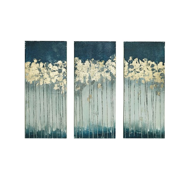 Madison Park Dewy Forest Gold Foil Abstract 3-piece Canvas Wall Art Set in Teal MP95C-0009