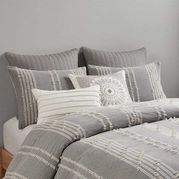 INK+IVY Kara 3 Piece Cotton Jacquard Duvet Cover Set in Gray, King/Cal King II12-1273