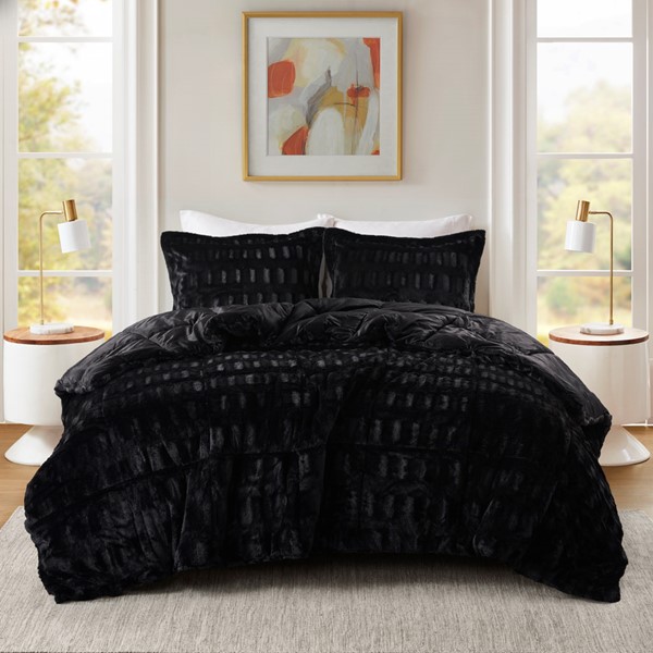 Madison Park Gia Faux Fur Comforter Mini Set in Black, Twin/Twin XL MP10-8544