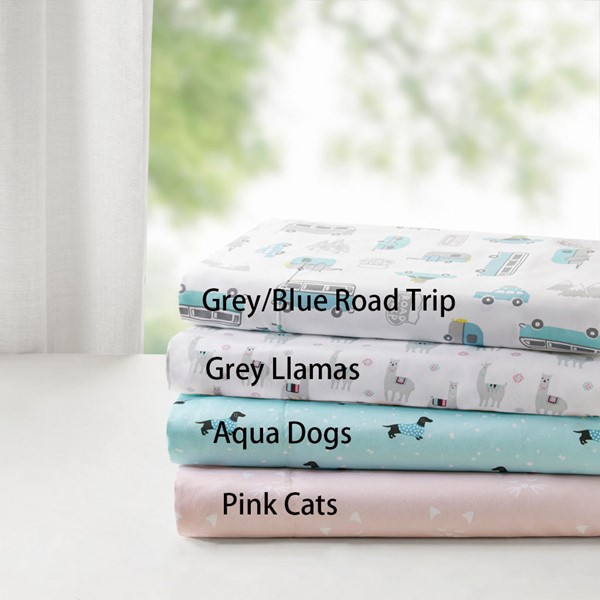 Intelligent Design Novelty Printed Sheet Set in Grey/Blue Road Trip, Twin ID20-1426