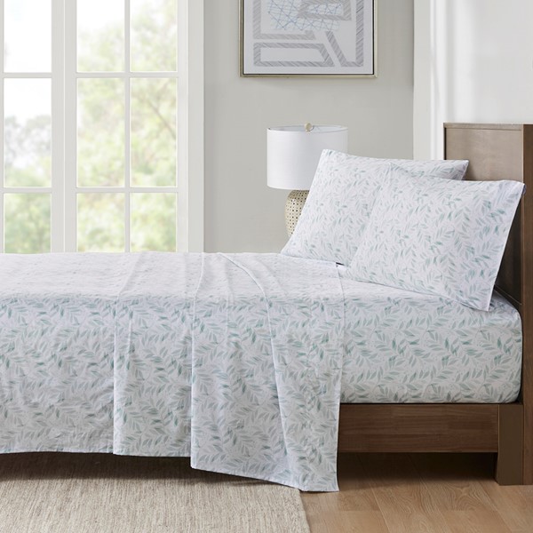 Madison Park Essentials 200 Thread Count Printed Cotton Sheet Set in Green Leaves, King MPE20-1008