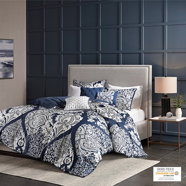 Madison Park Vienna 6 Piece Printed Duvet Cover Set in Indigo, King/Cal King MP12-3833