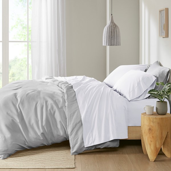 Madison Park 200 Thread Count Relaxed Cotton Percale Sheet Set in White, Full MP20-5401