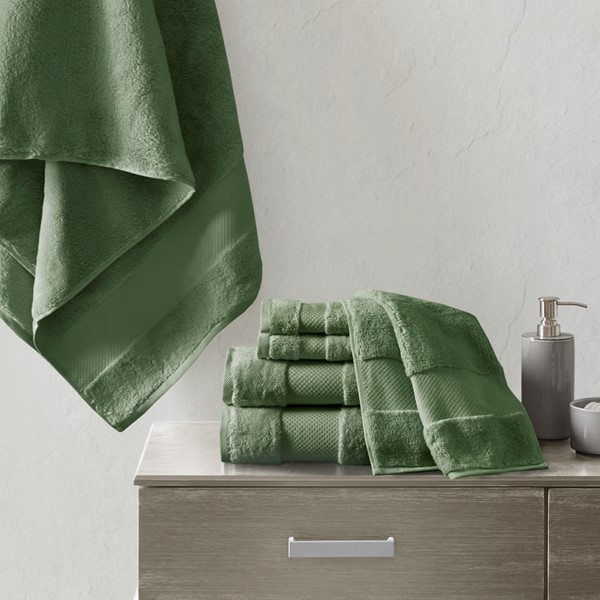 Madison Park Signature Turkish Cotton 6 Piece Bath Towel Set in Green, 6-Piece MPS73-543