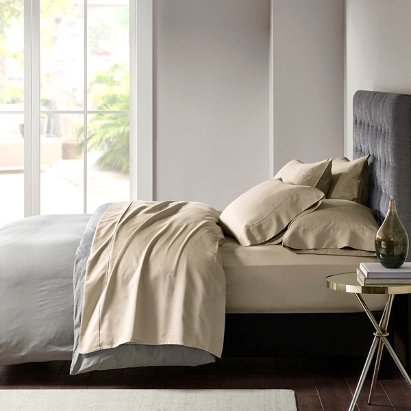 Madison Park 800 Thread Count Cotton Blend Sateen Sheet Set in Khaki, Queen MPH20-0001