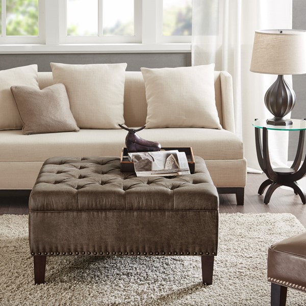 Madison Park Lindsey Tufted Square Cocktail Ottoman in Brown FPF18-0200