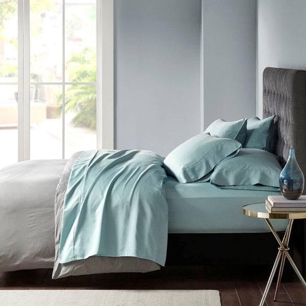 Madison Park 800 Thread Count Cotton Blend Sateen Sheet Set in Aqua, King MPH20-0014