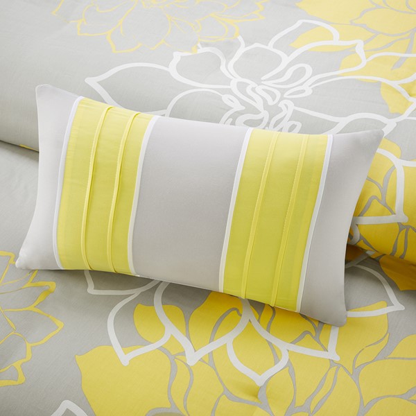 Madison Park Lola 6 Piece Printed Duvet Cover Set in Taupe Grey/Yellow, Full/Queen MP12-176