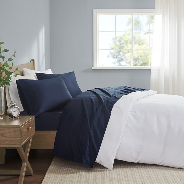 Madison Park 600 Thread Count Pima Cotton Sheet Set in Navy, Split King MP20-8002