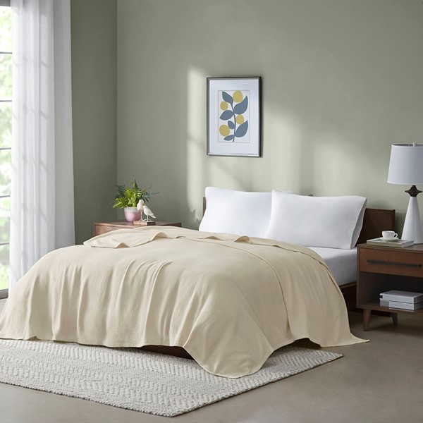 Madison Park Freshspun Basketweave Cotton Blanket in Natural, Full/Queen BL51N-0849