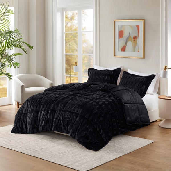 Madison Park Gia Faux Fur Comforter Mini Set in Black, Twin/Twin XL MP10-8544