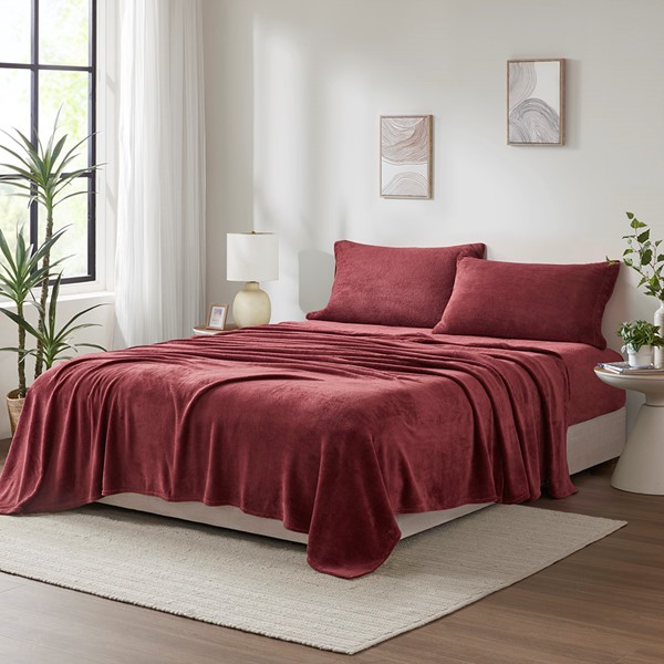 True North by Sleep Philosophy Soloft Plush Micro Plush Sheet Set in Burgundy, Full TN20-0582