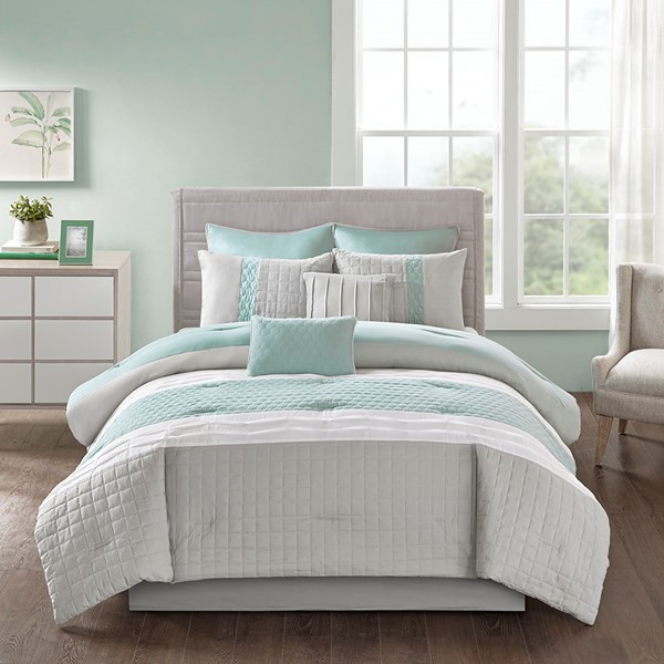 510 Design Tinsley 8 Piece Comforter Set in Seafoam/Grey, Cal King 5DS10-0055