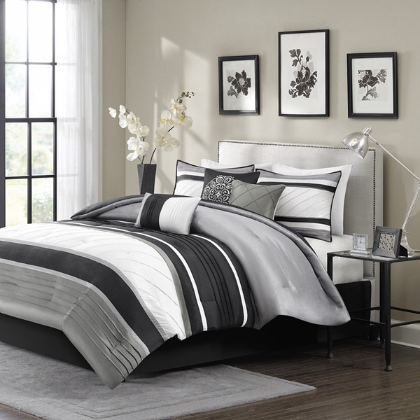 Madison Park Blaire 7 Piece Comforter Set in Grey, King MP10-949