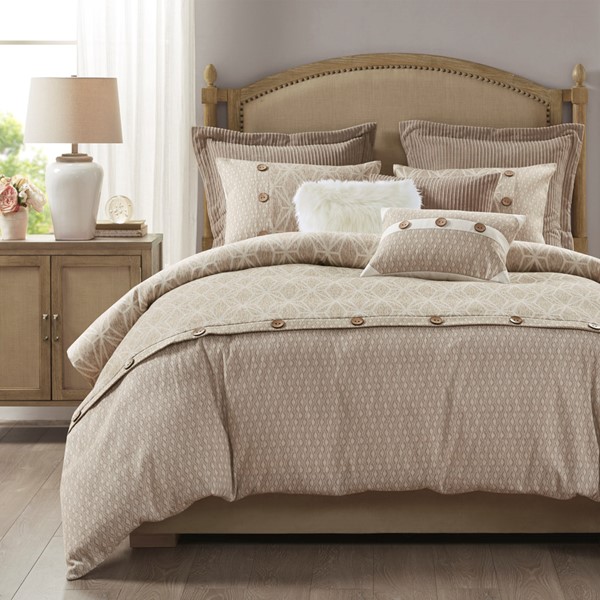 Madison Park Signature Grace Geometric Oversized Jacquard Comforter Set in Taupe, Queen MPS10-484