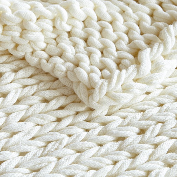 Madison Park Chunky Double Knit Handmade Throw Blanket in Ivory, 50x60" MP50-6135