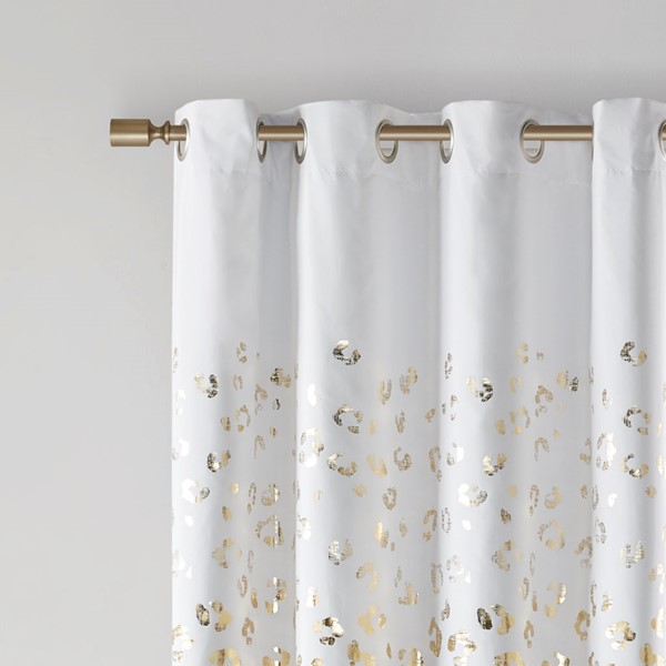 Intelligent Design Lillie Grommet Top Metallic Animal Printed Total Blackout Curtain in White/Gold, 50x63" ID40-2021