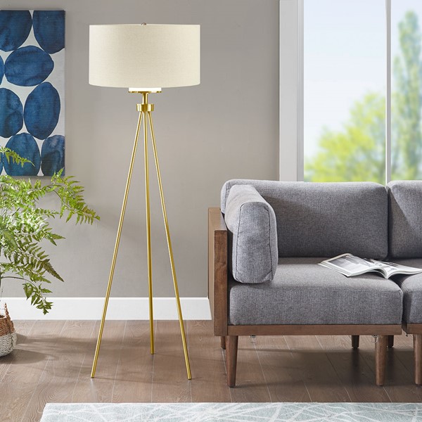 INK+IVY Pacific Metal Tripod Floor Lamp with Glass Shade in Gold FPF21-0367