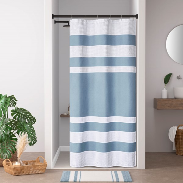 Madison Park Spa Waffle Shower Curtain with 3M Treatment in Blue, 36x72'' MP70-8551