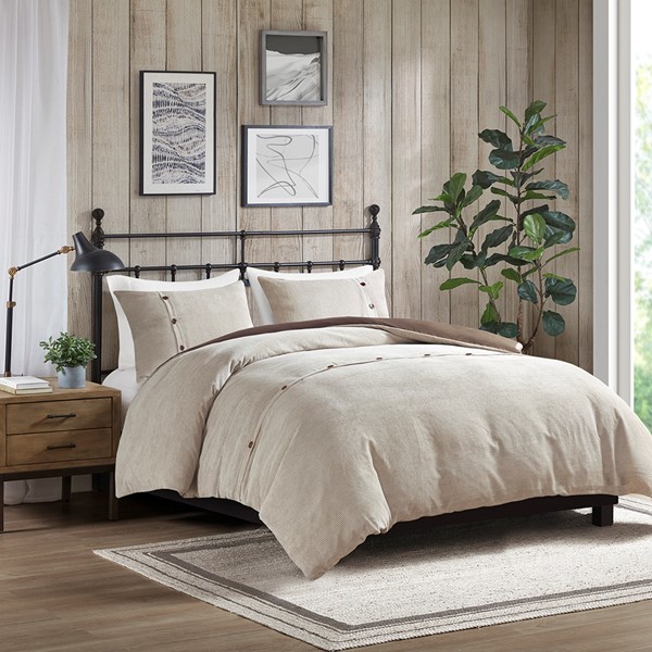 Madison Park Andes 3 Piece Corduroy Duvet Cover Set in Tan, Full/Queen MP12-8130