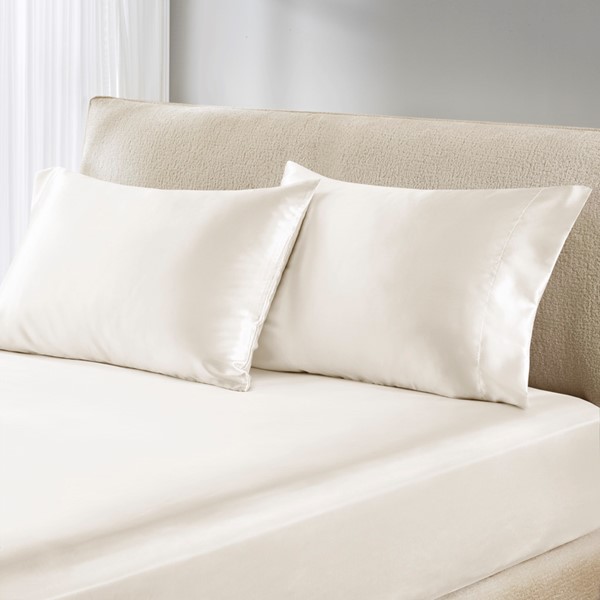 Madison Park Essentials Satin Luxury 2 PC Pillowcases in Ivory, King MPE21-918