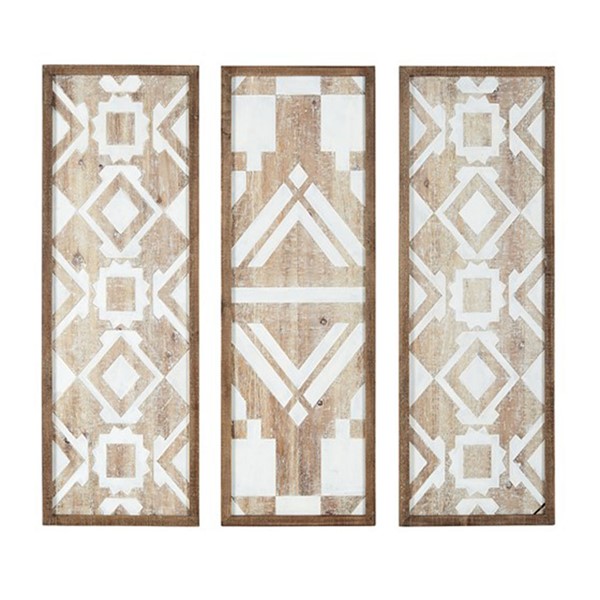 Madison Park Mandal Panel Two-tone Geometric 3-piece Wood Wall Decor Set in Natural MP167-0098