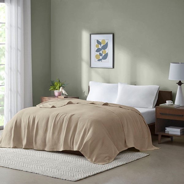 Madison Park Freshspun Basketweave Cotton Blanket in Khaki, King BL51N-0862