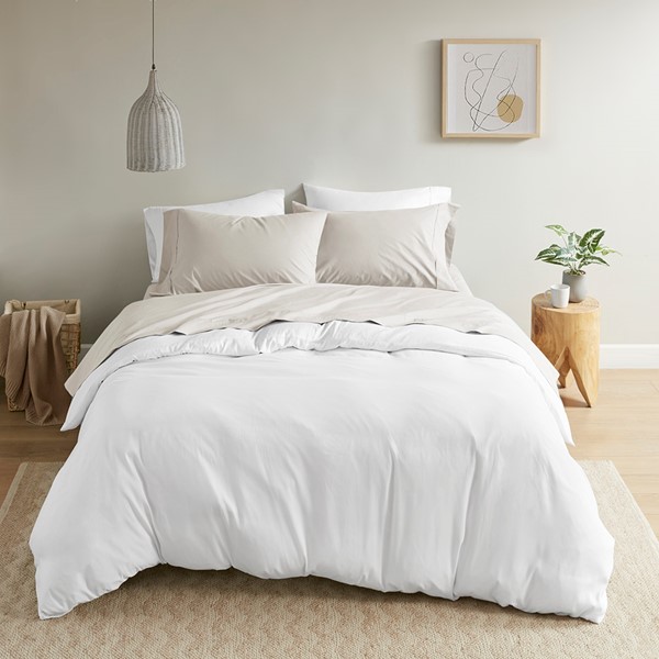 Madison Park 200 Thread Count Relaxed Cotton Percale Sheet Set in Ivory, Full MP20-5378