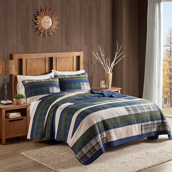 Woolrich Spruce Hill Oversized Cotton Quilt Mini Set in Green, Full/Queen WR13-3042