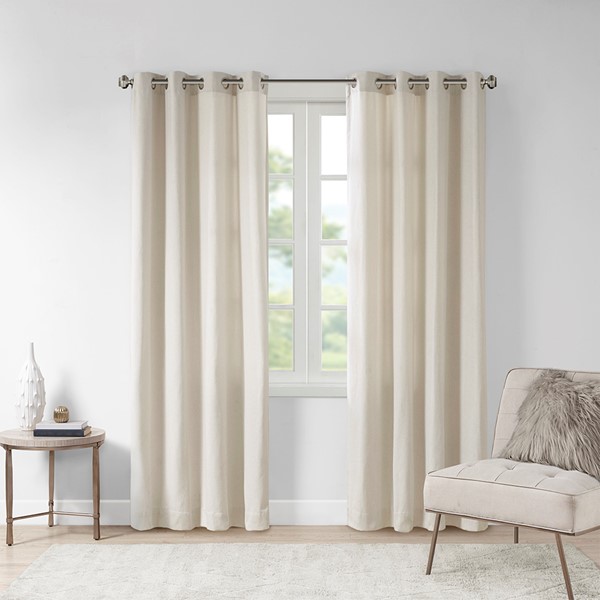 Madison Park Englewood Solid Piece Dyed Grommet Top Curtain Panel in Natural, 50x84" MP40-6751