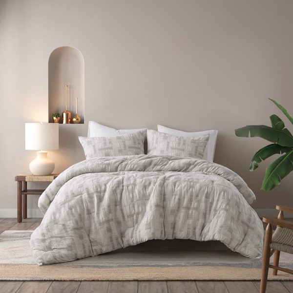 INK+IVY Cairo 3 Piece Cotton Jacquard Comforter Set in Ivory, Full/Queen II10-1330