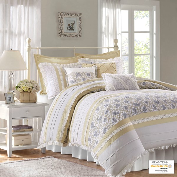 Madison Park Dawn 9 Piece Cotton Percale Comforter Set in Yellow, King MP10-7278