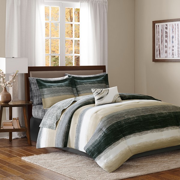 Madison Park Essentials Saben Comforter Set with Cotton Bed Sheets in Taupe, Queen MPE10-165