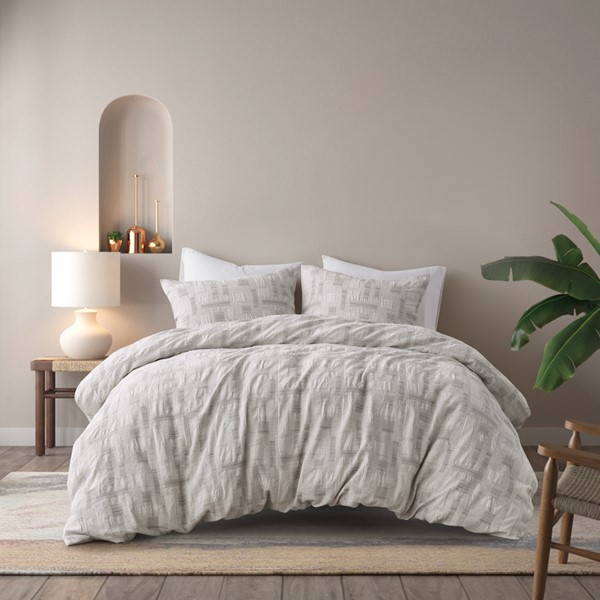 INK+IVY Cairo 3 Piece Cotton Jacquard Duvet Set in Ivory, Full/Queen II12-1332