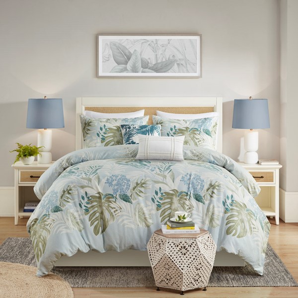 Harbor House Kiawah Island 5 Piece Cotton Duvet Cover Set with Throw Pillow in Blue, Full/Queen HH12-1854