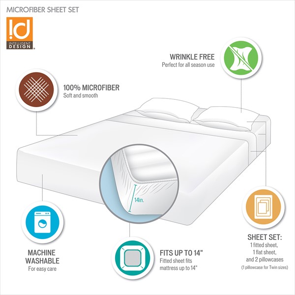 Intelligent Design Microfiber All Season Soft Touch Sheet Set in White, Full ID20-144