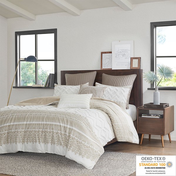 INK+IVY Mila 3 Piece Cotton Duvet Cover Set with Chenille Tufting in Taupe, Full/Queen II12-1126