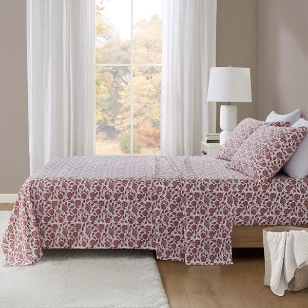 Beautyrest Oversized Cotton Flannel 4 Piece Sheet Set in Rust Floral, Cal King BR20-4675