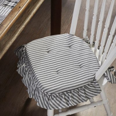 Sawyer Mill Black Ticking Stripe Ruffled Chair Pad 16.5x18